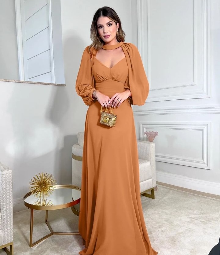 Vestido Longo com mangas