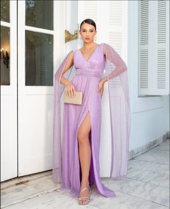 Vestido Longo com manga capa