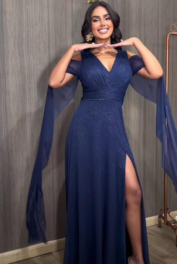 Vestido Longo com manga capa
