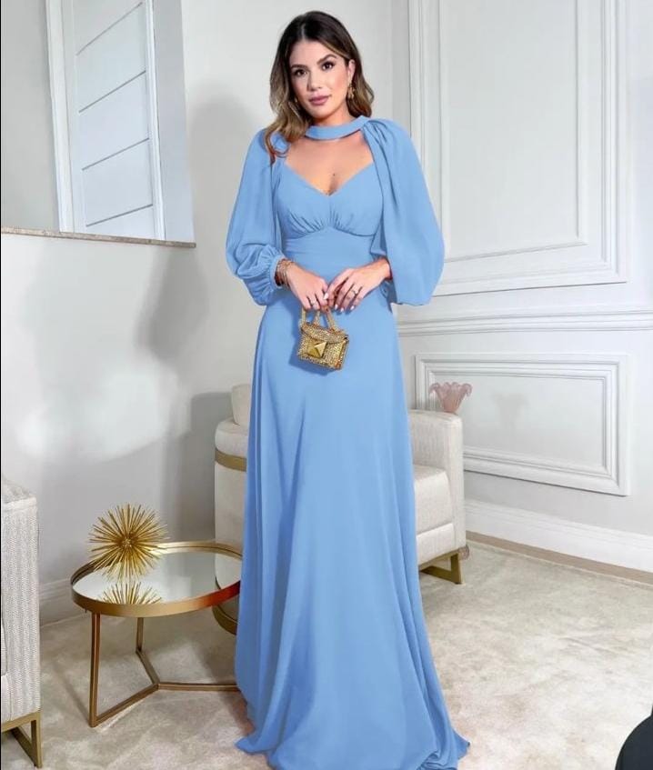 Vestido Longo com mangas